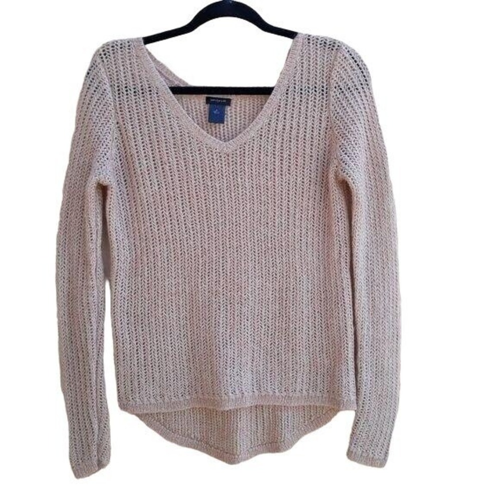 Vtg Ann Taylor Mohair Wool‎ Marl Open Knit Sweater Sz S Rose Gold Quiet Luxury